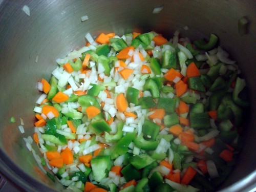 The Trinity (onions, celery, bell peppers) + Carrots