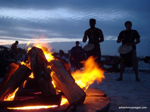 Drumming to the Bonfire on the Beach